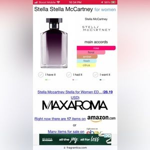 **SOLD**EUC Stella McCartney Stella Eau de Parfum 3.3Oz/100ml